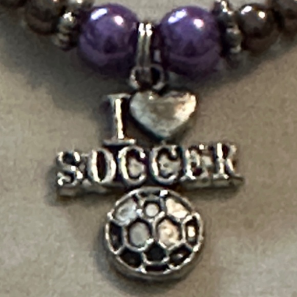 3/$15 Wine glass tag – stainless steel hoop, purple/mocha beads, soccer charm - Picture 6 of 11